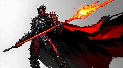Spiked Shadow Warrior in Blazing Sword Anime-Inspired Fantasy Action Scene
