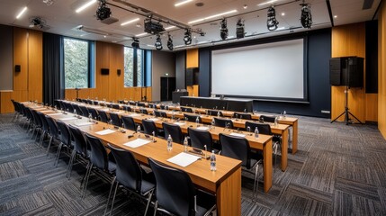 Modern Conference Room with Rows of Chairs