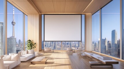 Modern Interior with City View and Screen