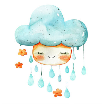 Cute Simple Watercolor Today Is Rainy. Cartoon Y3