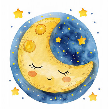 Watercolor Moon Beautiful Y9 Cute Simple Illustration