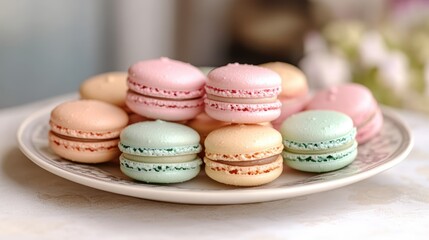 Fototapeta premium Colorful Pastel Macarons on Elegant Plate