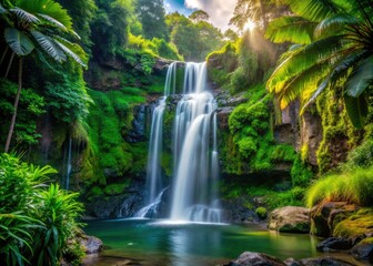 Fototapeta premium Captivating Candid Photography of Stunning Hawaii Waterfalls in Lush Greenery