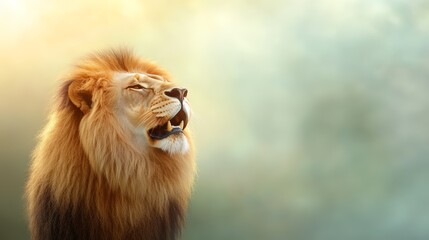 Lion roaring in the wild, a captivating portrait of the king's majestic power and fierce roar