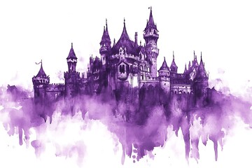 Obraz premium blue watercolor silhouette of castle,towers with spires,hand drawn illustration, banner template