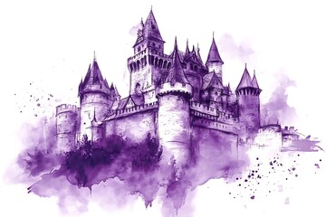 Fototapeta premium blue watercolor silhouette of castle,towers with spires,hand drawn illustration, banner template