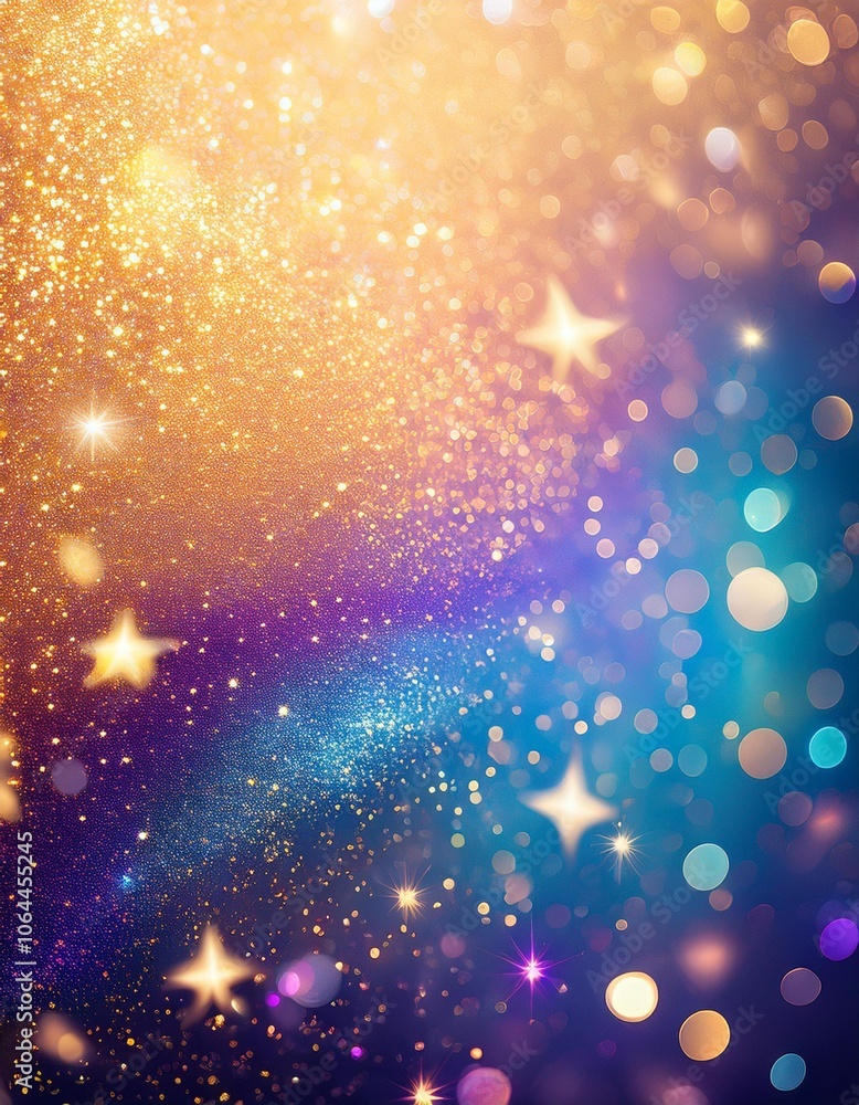 Poster colorful bokeh background with vibrant colors and sparkles, creating a dreamy and magical atmosphere