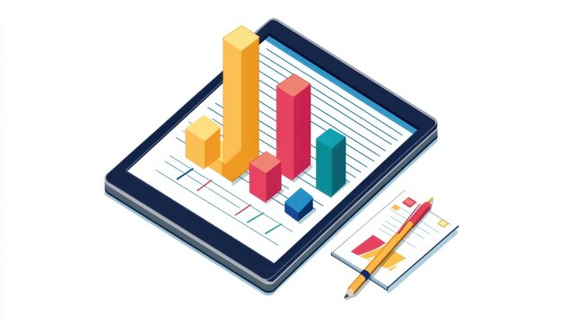 Image of a hand holding a tablet, mobile phone with graphics about a graph that represents business, finance, the increase or decrease of goods or services.