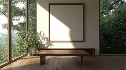 Fototapeta premium Modern Minimalist Interior with Empty Frame and Natural Light