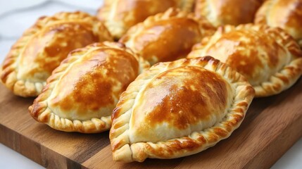 Golden Baked Pastries on Wooden Board