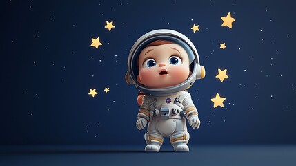 Fototapeta premium Cute Astronaut Baby Looking at Stars in Space