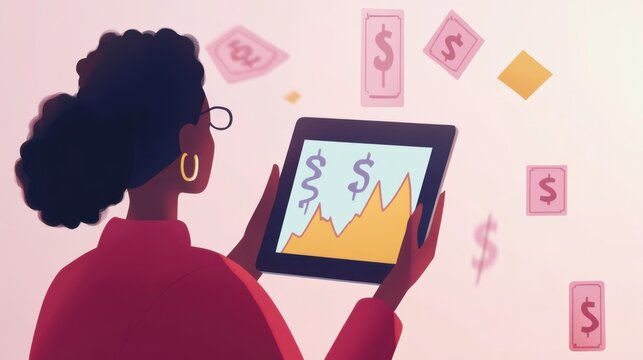 Image of a hand holding a tablet, mobile phone with graphics about a graph that represents business, finance, the increase or decrease of goods or services.