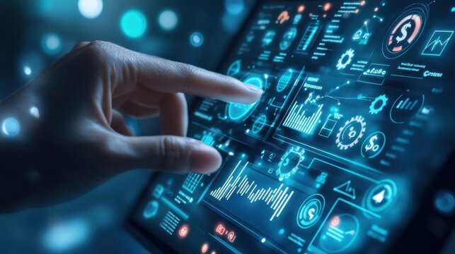 Image of a hand holding a tablet, mobile phone with graphics about a graph that represents business, finance, the increase or decrease of goods or services.