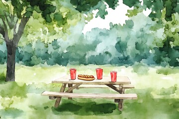 Obraz premium American flags with picnic trash