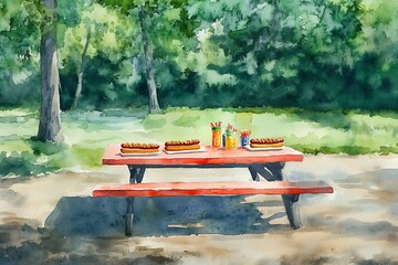 Obraz premium American flags with picnic trash