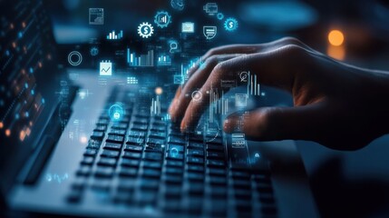 Image of a hand holding a tablet, mobile phone with graphics about a graph that represents business, finance, the increase or decrease of goods or services.