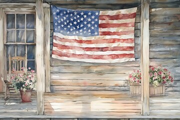 American flag on garage doors