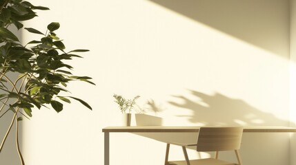 Serene Workspace with Warm Minimalism and Refreshing Plants for Ultra-Detailed Interior Design Inspiration