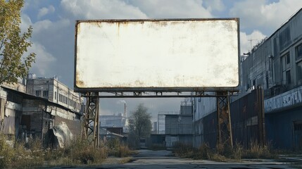 Obraz premium Empty Billboard in Urban Landscape with Industrial Backdrop