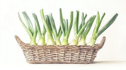 Fresh Green Onions in a Woven Basket