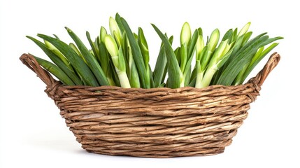 Fresh Green Onions in a Woven Basket Arrangement