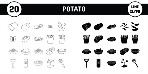 Potato Line Glyph Vector Illustration Icon Sticker Set Design Materials