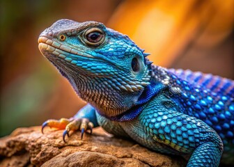 Fototapeta premium Cautiously eyeing its environment, the Blue Spiny Lizard thrives in open spaces, inviting nature photographers and wildlife enthusiasts to capture its beauty.