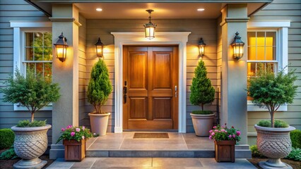 Charming Front Door with Planters and Elegant Lighting - Curb Appeal Inspiration