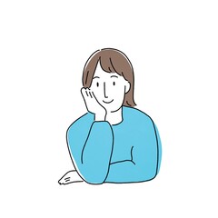 頬杖をついて考える女性