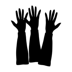 Obraz premium group of hands raised to the sky