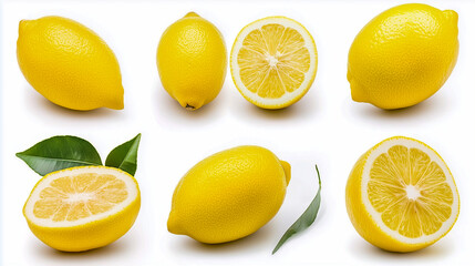 Lemon with leaf isolated on white background. Collection