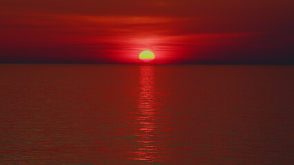 Landscape Of A Sea Sunset. Beautiful Golden Orange Sunset Over Ocean.