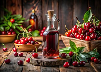 Discover exquisite cherry liqueur crafted with fresh berries, enhanced by beautiful photography, perfect for liqueur aficionados and those who appreciate gourmet culinary experiences.