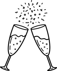 Two glasses of champagne. Vector illustration on a transparent background. Glasses of sparkling champagne, hand-drawn, congratulations, a festive toast happy New Year!