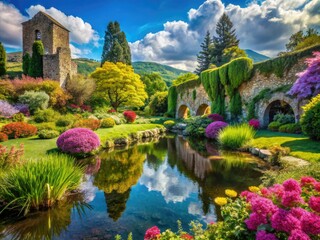 Discover the magic of Italy's Garden of Ninfa, where vibrant blooms, serene waters, lush flora, and ancient ruins create a captivating photography experience.
