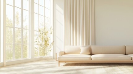 Serene Living Room with Warm Minimalism Aesthetic and Natural Wood Accents for Relaxation