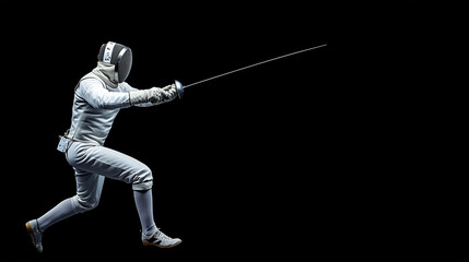 Obraz premium Fencer in Action: Dynamic Pose Against Black Background 