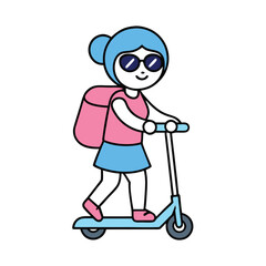 Woman with Backpack on Scooter Vector.