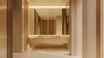 Serene Elegance in a Modern Bathroom with Floating Vanity and Warm Wood Accents Reflecting Soft Natural Light - Ultra-Detailed Interior Design