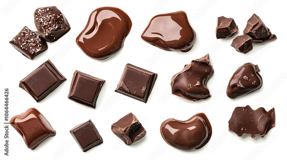 Aufkleber melting chocolate flowing from various shapes arranged artistically generative ai