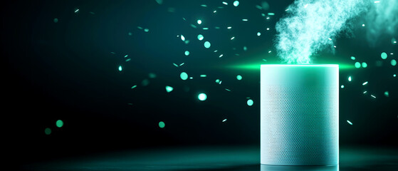 Futuristic air purifier neutralizing airborne waste through high-tech airflow channels, green concept