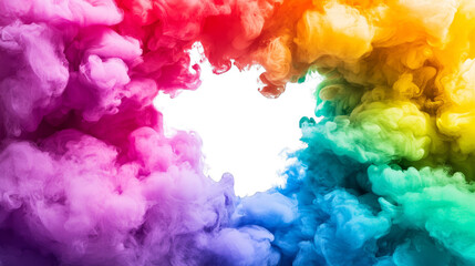 Fototapeta premium Colorful smoke cross, a vibrant blend of colors in an abstract smoky shape against dark background