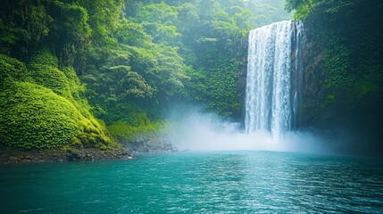 Serene Waterfall in Tropical Jungle Oasis