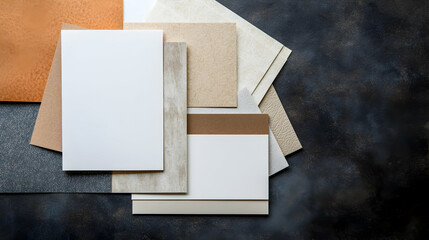 Blank paper cards mockup with textured paper samples for design and branding projects.