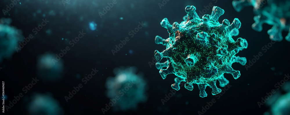 Wall mural microscopic view of virus particles on a dark background.