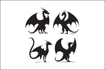 Obraz premium Dragon Silhouette Vector | Mythical Creature SVG | Fire-Breathing Dragon ClipartFlying Dragon SVG | Fantasy Dragon Silhouette | Medieval Creature VectorDragon Head Silhouette SVG | Fierce Dragon V