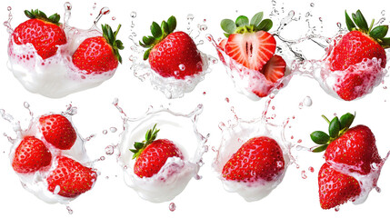 Colorful Strawberries in Creamy Yogurt or Milk Generative AI