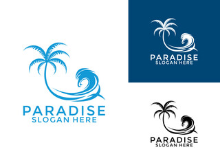 Obraz premium palm tree hipster vintage logo vector, Palm tree with Beach logo design template