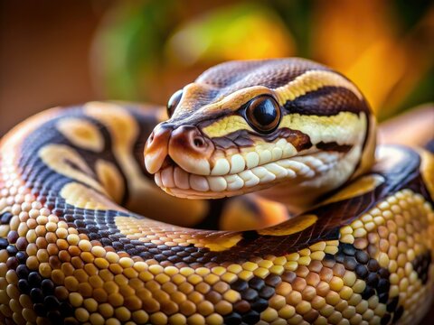 Close-Up of a Young Ball Python in Tilt-Shift Photography Style for Unique Animal Lovers