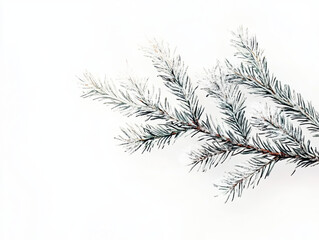 Naklejka premium frosted pine branch with delicate snow accents on white background, evoking serene winter atmosphere